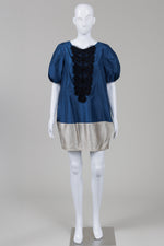 Load image into Gallery viewer, 3.1 Phillip Lim blue with beige hem baby doll dress with black applique (2)
