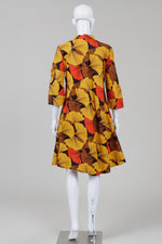 Load image into Gallery viewer, ZURI (Kenya) marigold, brown &amp; poppy coloured African print fit &amp; flare shirt dress (S)
