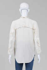 Load image into Gallery viewer, Sandro pale blush ruffled half placket silk blouse (1)
