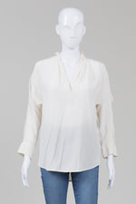 Load image into Gallery viewer, Sandro pale blush ruffled half placket silk blouse (1)
