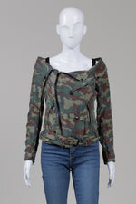 Load image into Gallery viewer, Faith Connexion silk green camo moto style top (40)
