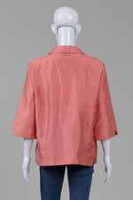 Load image into Gallery viewer, Neiman Marcus salmon raw silk 3/4 sleev, pop over top (XL)
