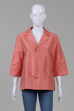 Load image into Gallery viewer, Neiman Marcus salmon raw silk 3/4 sleev, pop over top (XL)
