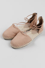 Load image into Gallery viewer, Eileen Fisher tan nubuck flat elastic zip back espadrilles (9.5) like new condition
