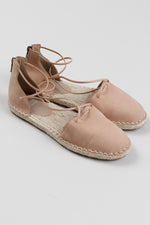 Load image into Gallery viewer, Eileen Fisher tan nubuck flat elastic zip back espadrilles (9.5) like new condition
