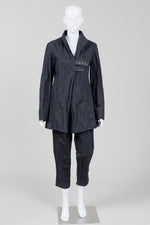 Load image into Gallery viewer, Sarah Pacini Black Crinkle Pant &amp; Jacket Set w/ Leather Trim (1)
