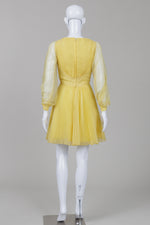 Load image into Gallery viewer, Vintage yellow long sleeve fit &amp; flare pleated dress
