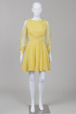 Load image into Gallery viewer, Vintage yellow long sleeve fit &amp; flare pleated dress
