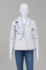 Load image into Gallery viewer, Lu Lu Cheung Light Grey Jersey Layered Look Blazer w/ Floral Print w/ Applique (12)

