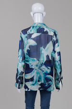 Load image into Gallery viewer, Nancy Lord Navy/Turquoise Floral Print Silk Blouse
