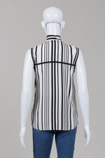 Load image into Gallery viewer, Judith &amp; Charles Black/White Stripe Sleeveless V-neck Top w/ Tie (2)

