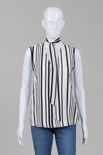 Load image into Gallery viewer, Judith &amp; Charles Black/White Stripe Sleeveless V-neck Top w/ Tie (2)
