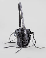 Load image into Gallery viewer, Francessco Biasia metallic gray leather hobo-style bag with pleated details, silver hardware and leather fringes.

