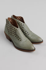 Load image into Gallery viewer, Casta light olive perforated leather ankle books with a stacked 2” heel (37).
