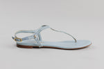 Load image into Gallery viewer, Chanel pale ice blue chambray fabric thong strap sandals with iconic gold-tone CC (38)
