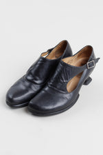 Load image into Gallery viewer, John Fluevog black leather Wearever Gracias shoes with cutout and sculpted 2” heel (8).
