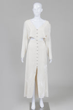 Load image into Gallery viewer, Reformation Ivory Velvet Long Sleeve Dress with Waist Cutout (12)  *Faint mark in lining
