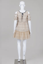 Load image into Gallery viewer, Interchange 9 Beige &amp; Black Plaid Tiered Knee Length Dress (38)
