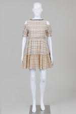 Load image into Gallery viewer, Interchange 9 Beige &amp; Black Plaid Tiered Knee Length Dress (38)
