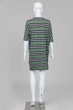 Load image into Gallery viewer, COS Green Black Striped Assymetrical Draped Dress (S)
