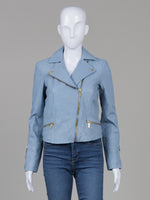 Load image into Gallery viewer, Michael Michael Kor Light Blue Leather Motorcyle Jacket (XS)
