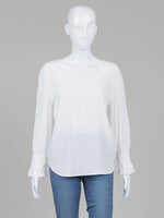Load image into Gallery viewer, Massimo Dutti White V-neck Long Sleeve Blouse with Ruffled Cuff (S)
