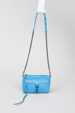 Load image into Gallery viewer, REBECCA MINKOFF cerulean blue leather crossbody bag w/ chain strap
