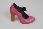 Load image into Gallery viewer, FLY London Pink leather pump w/ brown suede lace detail (37).
