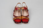 Load image into Gallery viewer, L’Artiste by SPRING STEP red leather &amp; lace t-strap block heel (40).
