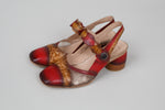 Load image into Gallery viewer, L’Artiste by SPRING STEP red leather &amp; lace t-strap block heel (40).
