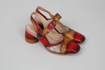 Load image into Gallery viewer, L’Artiste by SPRING STEP red leather &amp; lace t-strap block heel (40).
