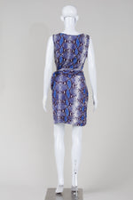 Load image into Gallery viewer, Diane Von Furstenberg blue and purple print sleeveless dress with waist tie
