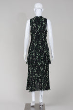 Load image into Gallery viewer, A.L.C. black, green, and cream printed sleeveless dress with overskirt (8)
