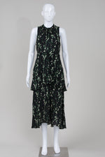 Load image into Gallery viewer, A.L.C. black, green, and cream printed sleeveless dress with overskirt (8)
