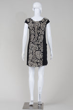 Load image into Gallery viewer, Diane Von Furstenberg black and tan print sleeveless short dress with front drape (4)
