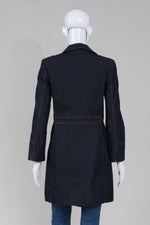 Load image into Gallery viewer, Cynthia Rowley charcoal botton front medium length jacket with red topstitching (S)

