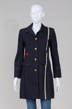 Load image into Gallery viewer, Cynthia Rowley charcoal botton front medium length jacket with red topstitching (S)
