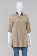 Load image into Gallery viewer, rag &amp; bone tan and black button front tunic shirt (XS) New w/tag ($355)
