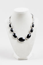 Load image into Gallery viewer, VINTAGE Sterling Silver and Black Onyx Set. Necklace 16", Bracelet 6.5", Clip earring, approx 85g silver, marked Mexico 925 TR 112.

