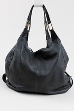 Load image into Gallery viewer, Kenneth Cole black leather hobo bag with silver hardware
