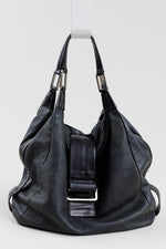 Load image into Gallery viewer, Kenneth Cole black leather hobo bag with silver hardware
