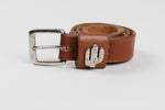 Load image into Gallery viewer, Leather Shop genuine medium brown leather belt with silver-toned metal studs &amp; cactus motif (M)
