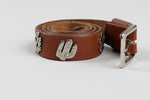 Load image into Gallery viewer, Leather Shop genuine medium brown leather belt with silver-toned metal studs &amp; cactus motif (M)
