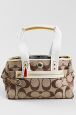 Load image into Gallery viewer, Coach signature woven jacquard fabric tote bag in khaki and yellow
