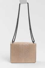 Load image into Gallery viewer, Diaz beige snakeskin crossbody purse with black chain strap
