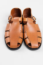 Load image into Gallery viewer, Vero Cuoio medium brown leather strappy sandals with stitching detail (44)
