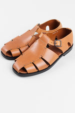 Load image into Gallery viewer, Vero Cuoio medium brown leather strappy sandals with stitching detail (44)
