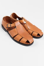 Load image into Gallery viewer, Vero Cuoio medium brown leather strappy sandals with stitching detail (44)

