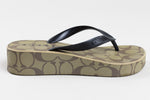 Load image into Gallery viewer, Coach Lynn platform flip-flops in taupe and sage with black straps (6)
