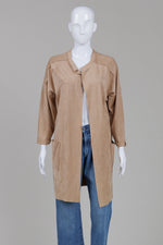 Load image into Gallery viewer, Sak's Fifth Avenue Faux Suede Camel Open Front Coat (M)
